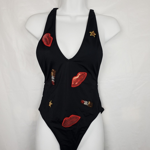 Women's Missguided Low Front Swimsuit black size 4 - Picture 2 of 8
